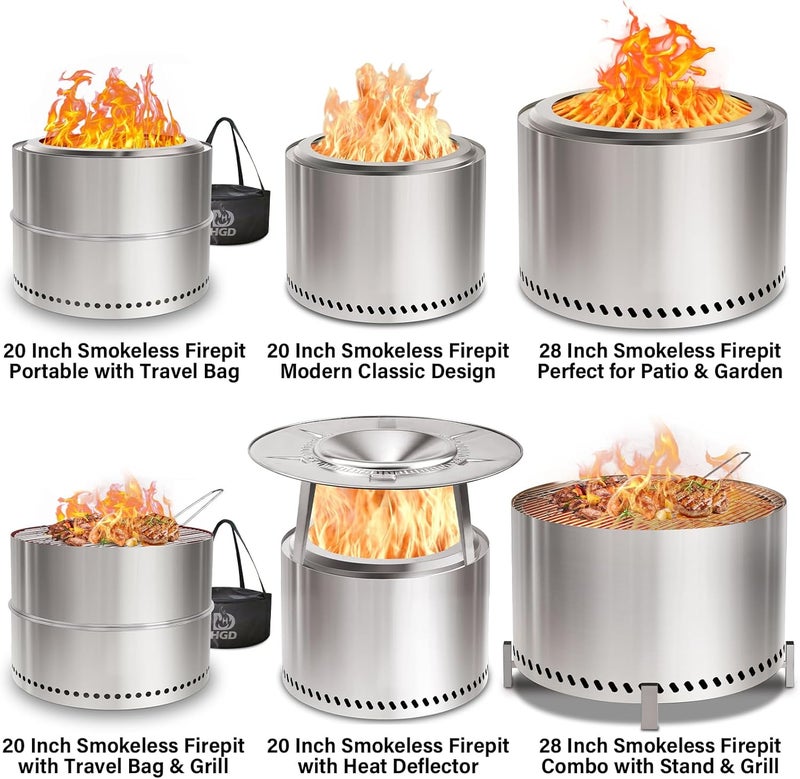 HGD 20 Inch Smokeless Patio Fire Pit, Outdoor Wood Burning Stove, Stainless Steel Firepit for Backyard, Patio, Garden, Picnic - Image 3